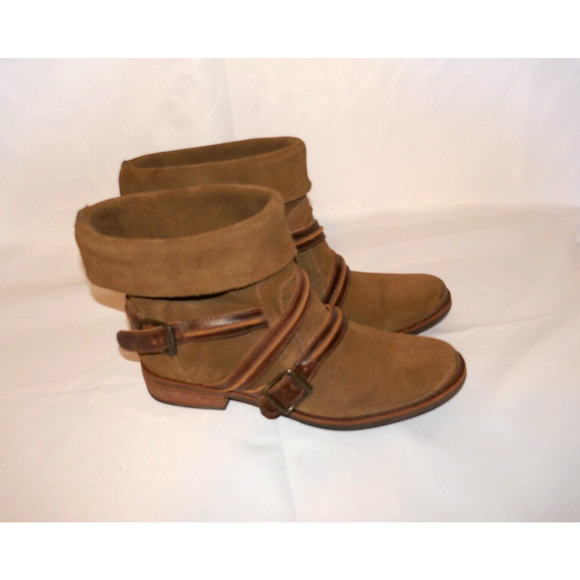 Matisse Prospector Boots Women’s Size 8.5 M Tan Suede Leather Cross Straps Ankle - Picture 4 of 16
